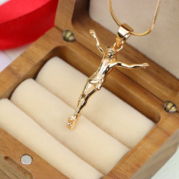 "Gold Plated Crucifix Rose Gold Pendant, XPPT1309 - Picture 10 of 12